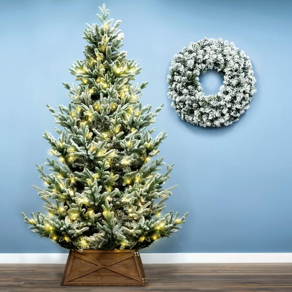 The 9ft Pre-lit Frosted Ultra Mountain Pine | Snowy Christmas Trees | Christmas Tree World