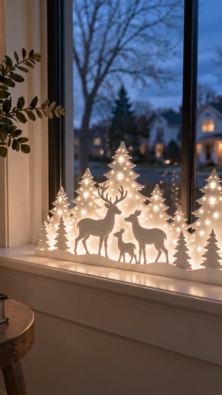 LED Christmas Deer and Village Window Decor