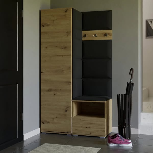 Tapicerowana garderoba Nela I w kolorze dąb artisan i tkaninie Trinity 16