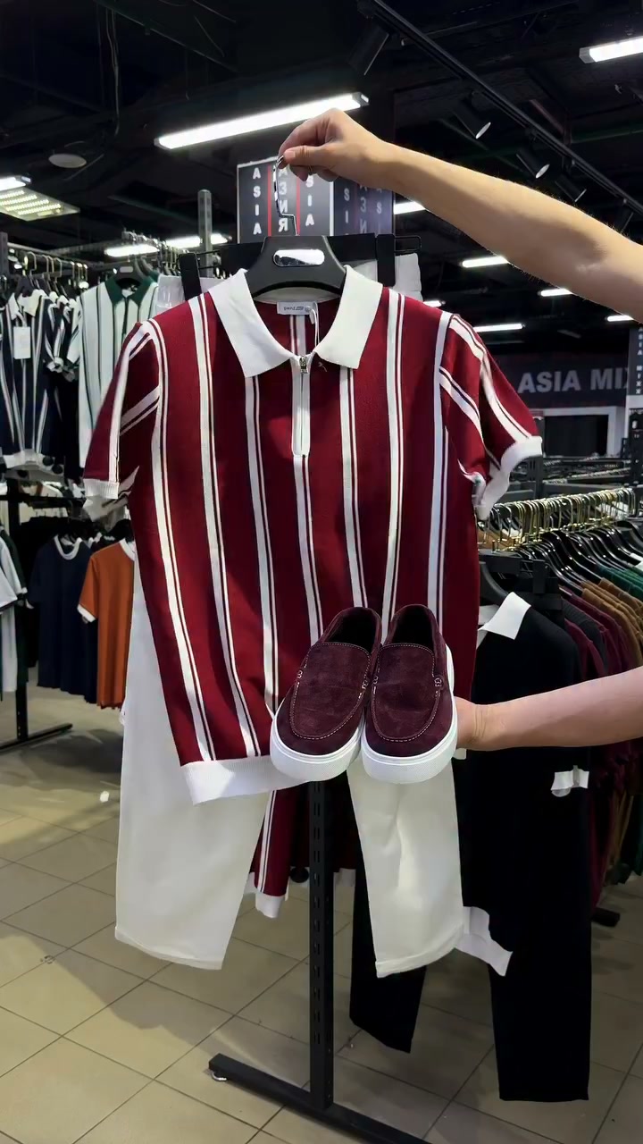 Men’s Quarter‑Zip Striped Polo & Dress Pants 2‑Piece Outfit Set