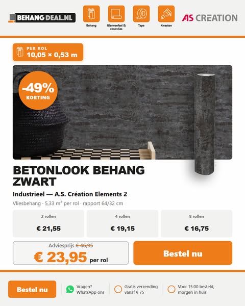 Betonlook behang – € 4,50 per m²