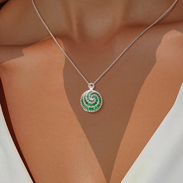 Round Cut Emerald Sapphire Pendant Necklace