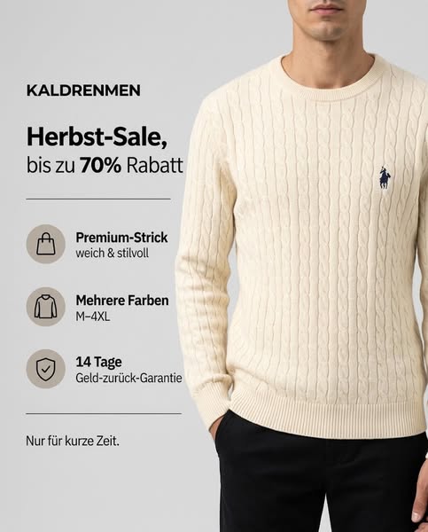 Herren Zopfmuster Pullover – Strickpullover mit Rundhals