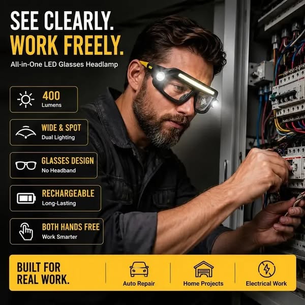 Rechargeable LED Headlamp Glasses – Hand-Wave Sense, 5-Mode COB, Type-C USB (Buy 1 Get 1 FREE!) - BlackBlue / BlackBlue