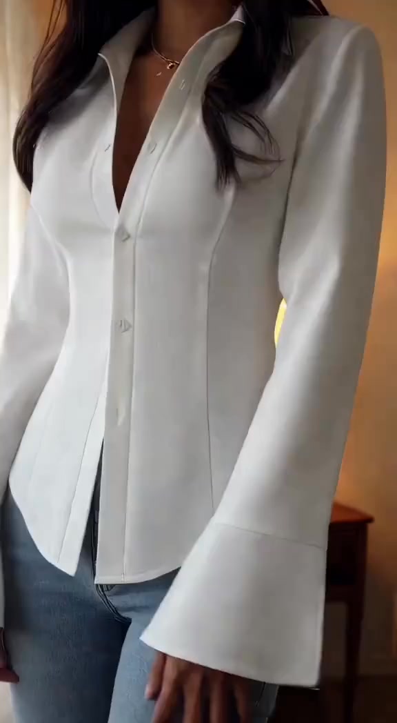 Women's Slim-Fit Button-Down Long-Sleeved Casual Shirt