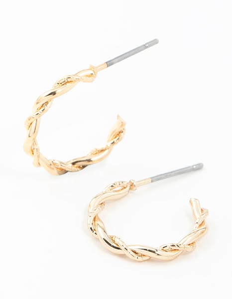 Gold Rope Twisted Huggie Earrings - €5