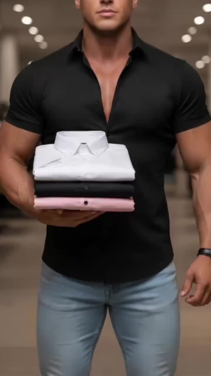 High Stretch Lapel Short Sleeve Men's Shirt