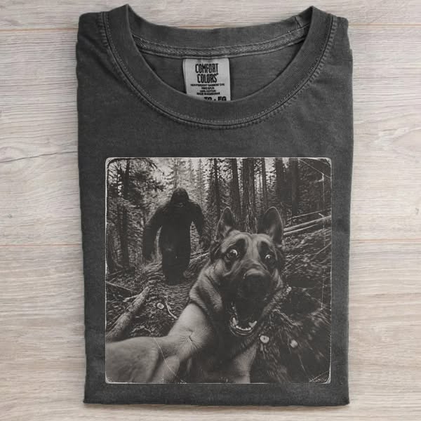 Funny Bigfoot Running After German Shepherd T-shirt