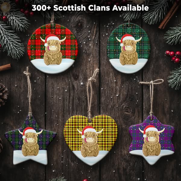 Highland Cow Tartan Christmas Ornament