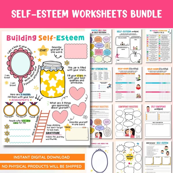 90% Off Self Esteem Worksheet Bundle