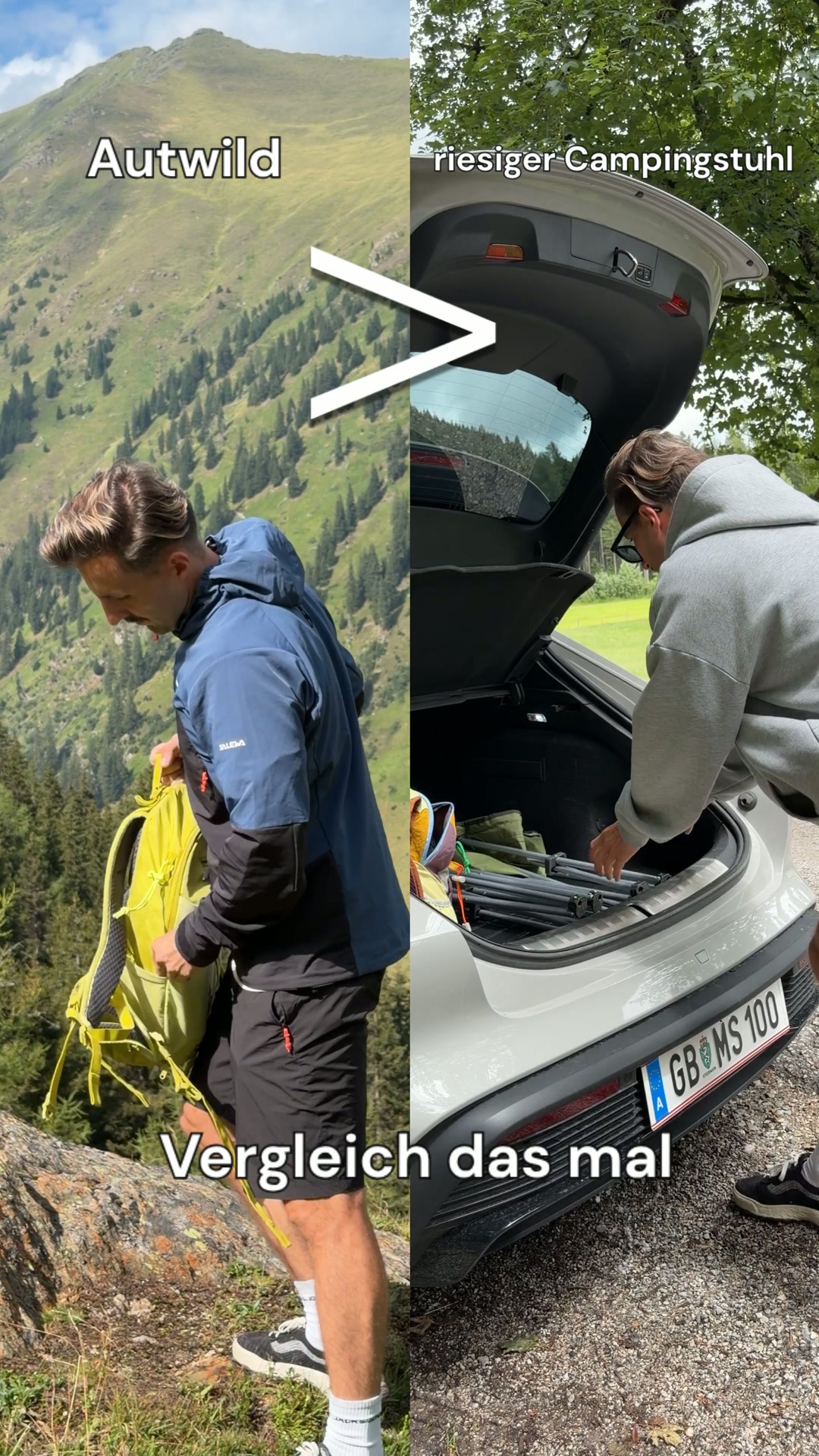 Vom Kofferraum direkt in den Rucksack.
