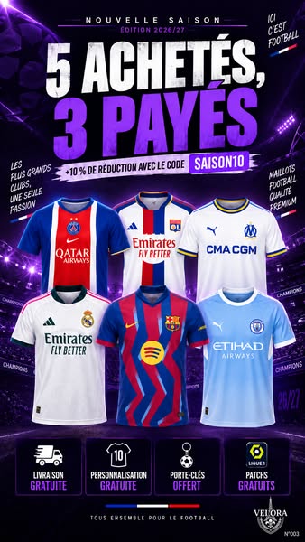 OFFRE CHOC : 3 Maillots pour le prix de 2 !