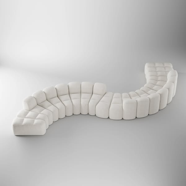 Fluffy Boucle Serpentine Sofa For Large Family Gatherings