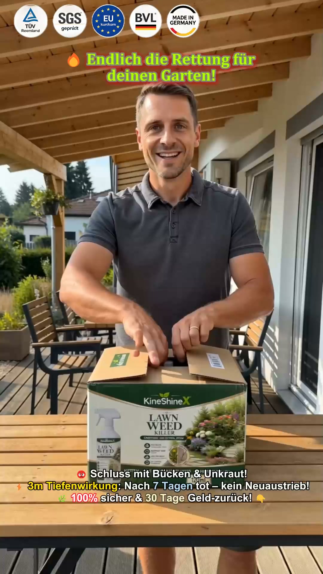 Schluss mit dem ewigen Bücken! Einfach aufsprühen und dem Unkraut beim Verschwinden zusehen.
