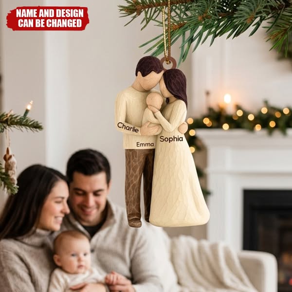 Our First Christmas As Family Of Three Custom Year - Christmas Tree Keepsake For New Parents