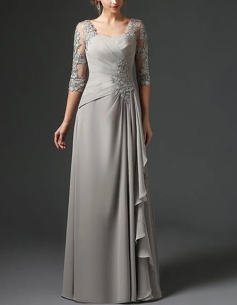 Square Collar Design Solid Lace Maxi Dress Gray-10