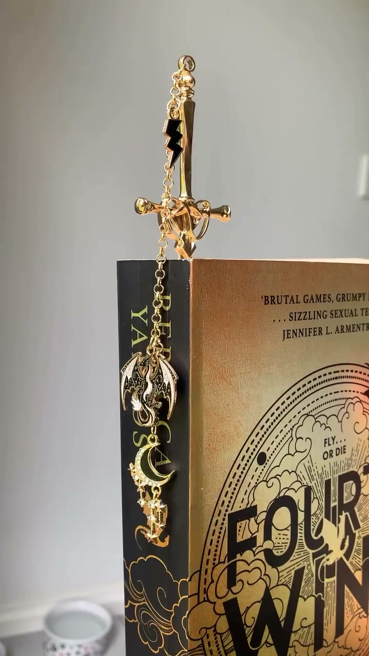 Fantasy Sword Metal Bookmark With Dragon & Moon Charms