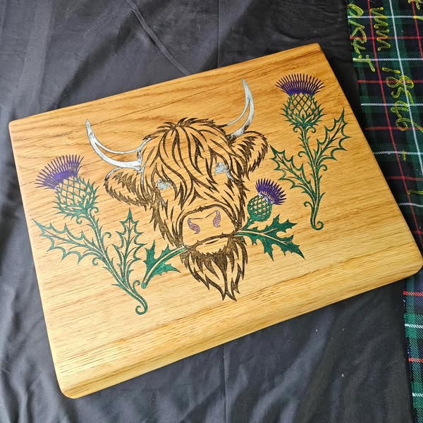 Highland Cow Solid Oak Chopping Board