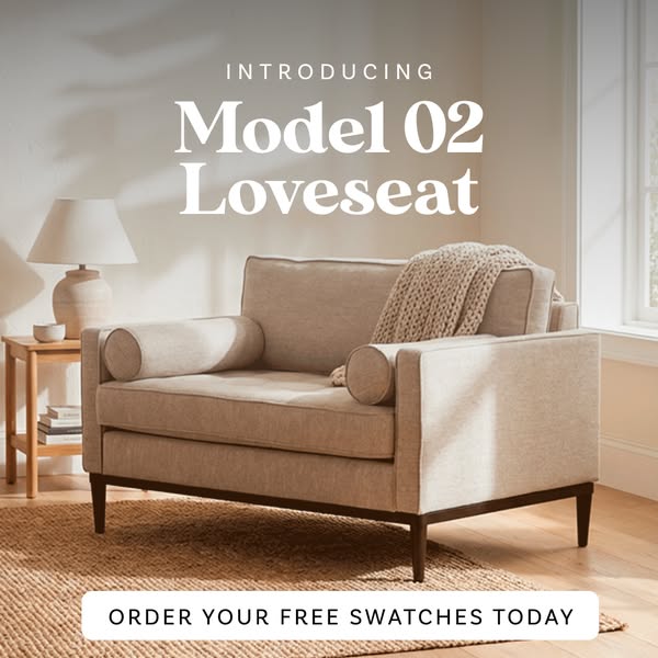 Sitting on a solid wood plinth with room for two, the Model 02 Loveseat demands attention with its bold pulled seams, piped detailing, and M