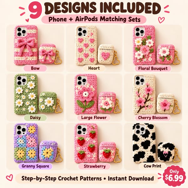 9 Matching Phone + AirPods Crochet Patterns