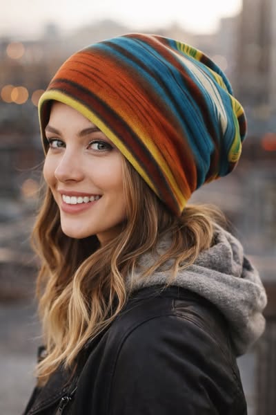 Colorful Stripes Retro Thermal Slouchy Beanie Hat -...