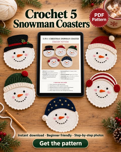 Crochet Your Own Christmas Snowman Coasters!