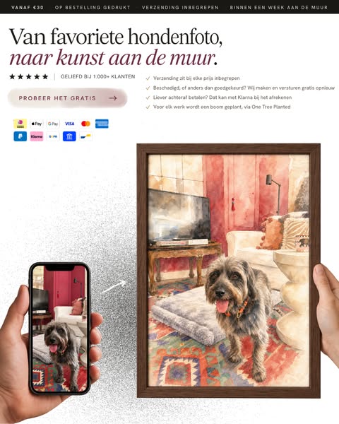 Van vrolijke hondenfoto naar kunst