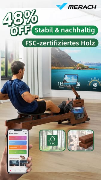 MERACH R14: Echtes Holz-Wasser-Rudergerät mit 22L Tank!