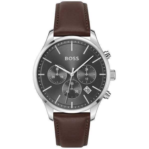Hugo Boss Avery Chronograph Grey Dial Brown Leather Strap Watch for Men - 1514155