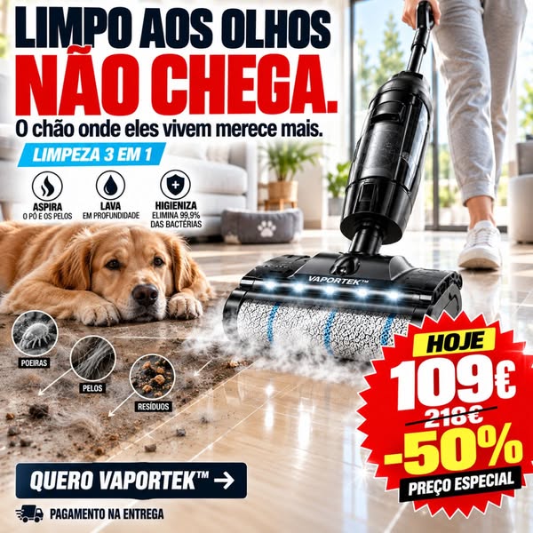 Elimina 99,9% dos germes com vapor