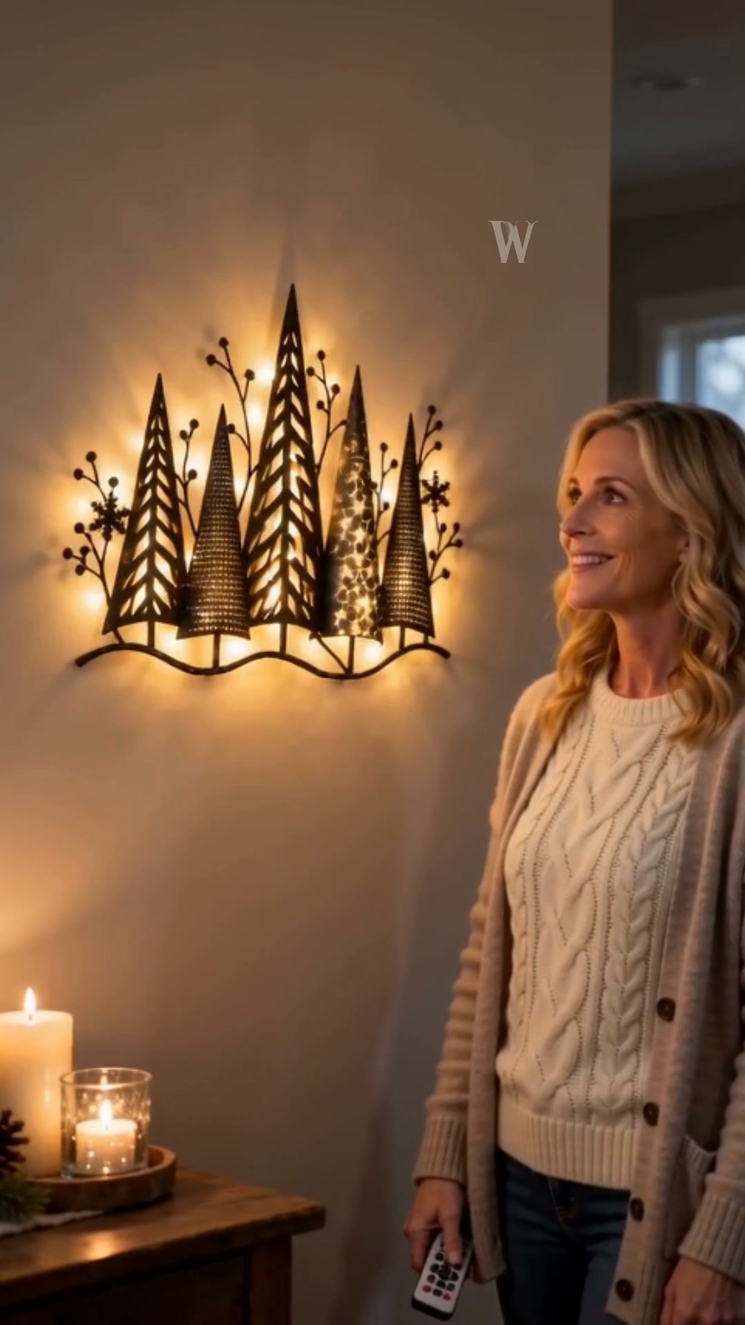 Verlichte dennenbos-wanddecoratie – warme wintermagie voor je huis