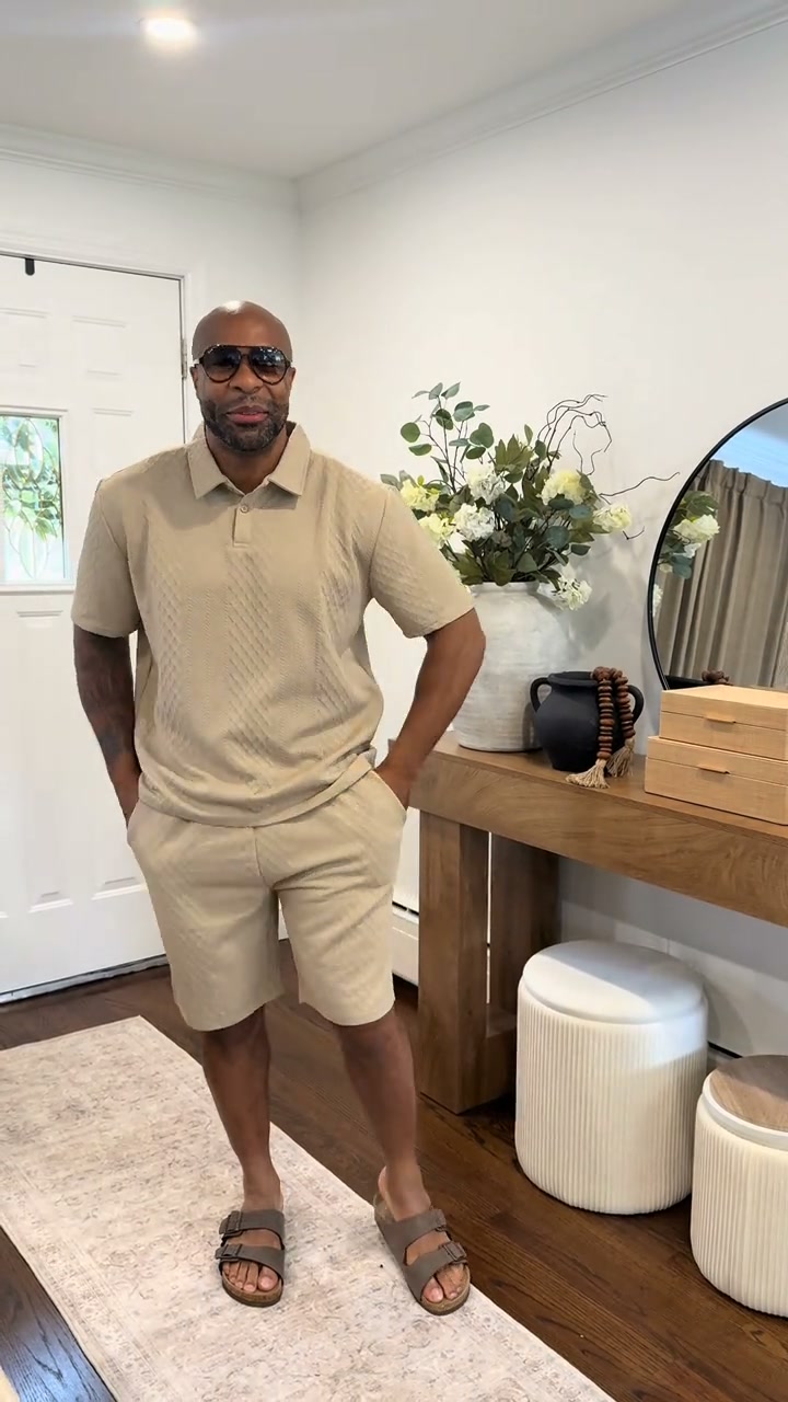 Men’s Jacquard Polo & Shorts 2‑Piece Set