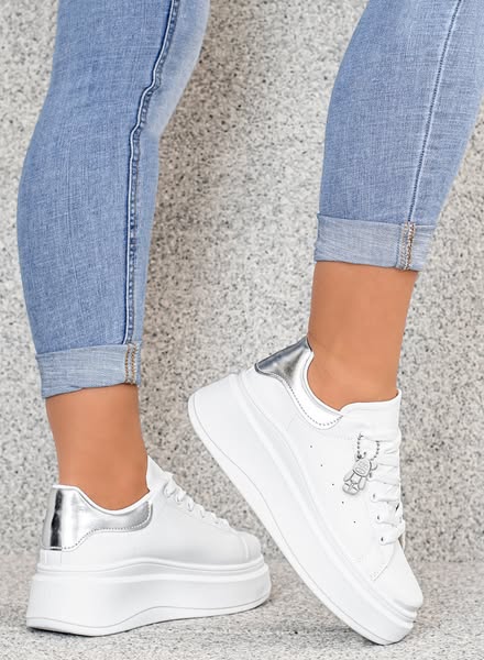 Biało Srebrne Sneakersy Trampki Kalista na Grubej PodeszwiePLN89.25