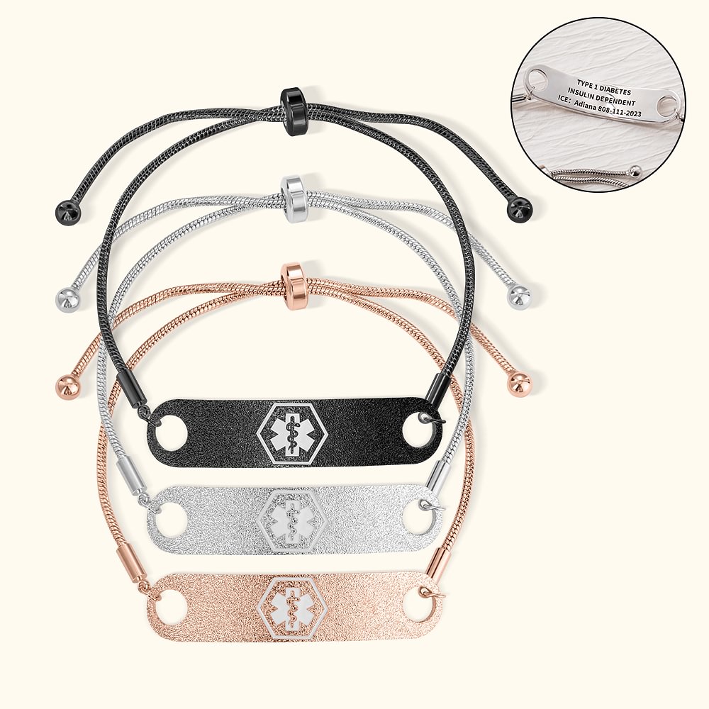Personalized Medical ID Adjustable Bracelet Engraved with Name Emergency Survival Wristband for Women Men