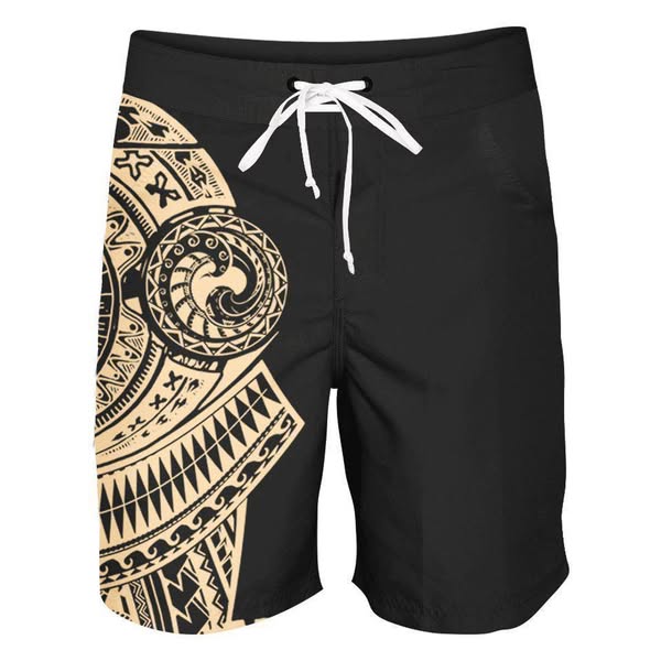 Polynesian Boardshorts – Tribal Tattoo Print Swim & Festival Shorts