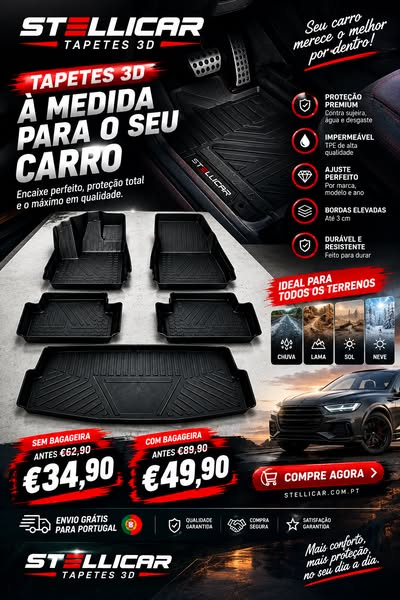 Tapetes 3D à Medida para o Seu Carro
