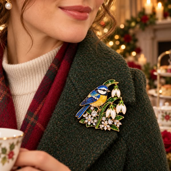 Charming Countryside Accessory｜Blue‑Tit Snowdrop Enamel Brooch!