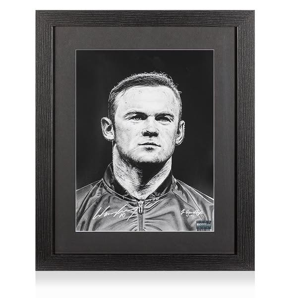 Wayne Rooney Signed Tribute Artwork In Black Wooden Frame: Signed In Silver