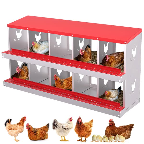 €217.28=GARVEE Nido per Galline in Metallo con 10 Scomparti – Resistente alle Intemperie, Ideale per Pollai e Allevamenti Avicoli, 136×43×67