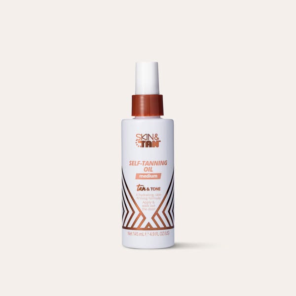 Skin & Tan Medium Tan & Tone Oil 145ml - Hydrating & Skin Firming Tanning Oil
