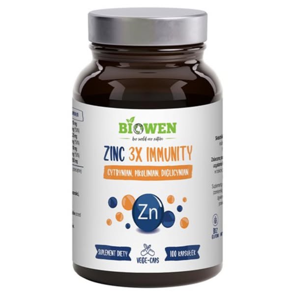 Biowen Zinc 3x Immunity, Cynk 3 formy (Cytrynian, Pikolinian, Diglicynian) - 100 kapsułek