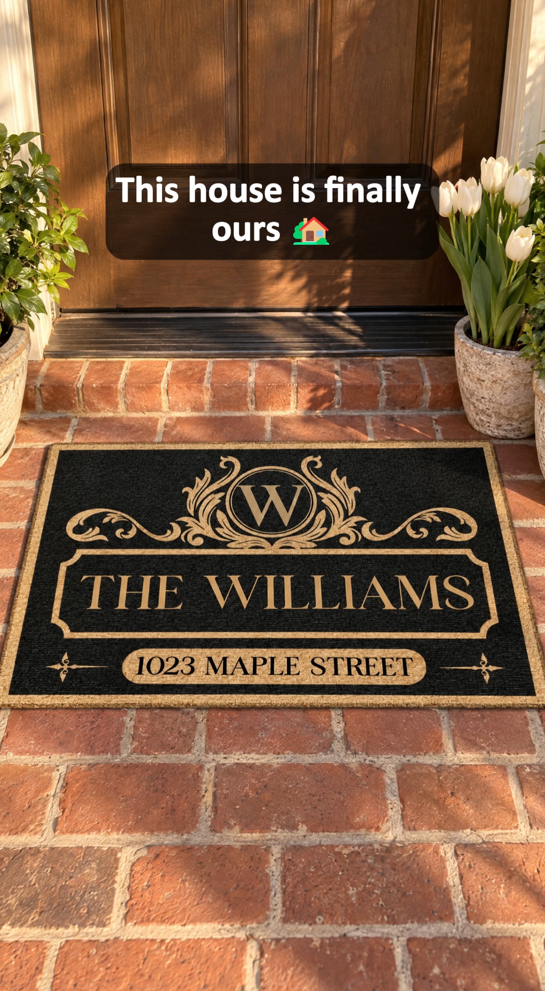 Mark your homeownership milestone with a classic personalized vintage family monogram address doormat.
