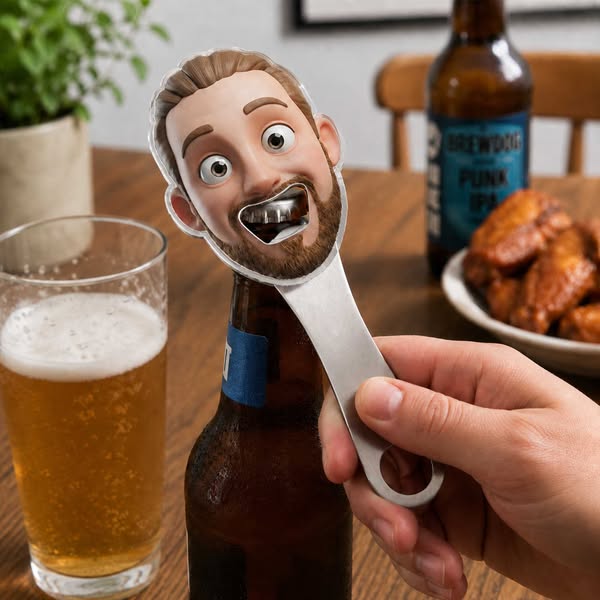 Personalized Funny 3D-Style Artwork Face Photo Bottle Opener with Magnet Fridge Decor Wine Accessory Birthday Gift for Drinking Enthusiast