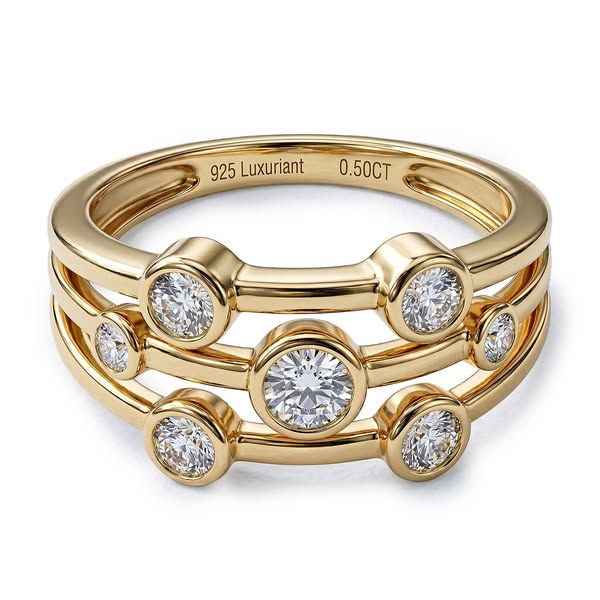 £129.99 | Lab Grown Diamond Bubble Ring in Gold Vermeil Sterling Silver Luxuriant by TJC Bubble Ring, Raindrop Ring
