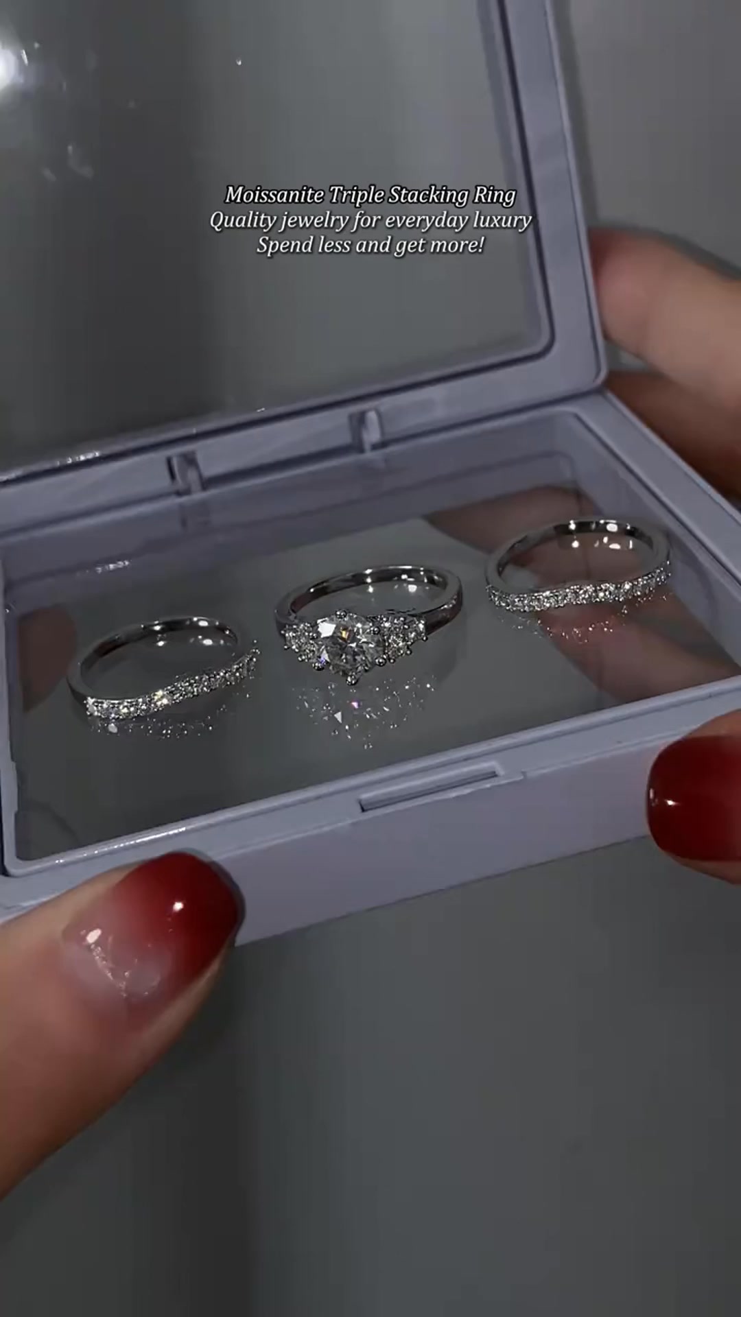 Round-cut gemstone promise ring three-piece set