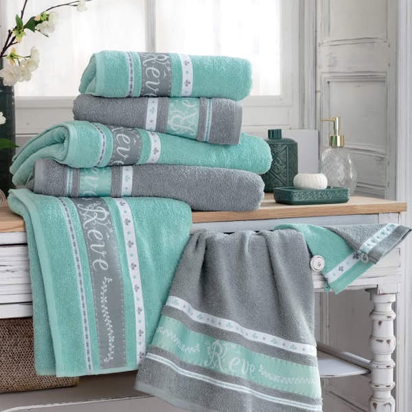 Lot éponge Le temps des rêves - 1 drap de bain 70cm x 130cm + 2 serviettes 50cm x 90cm + 2 gants 15cm x 21cm - Coton - Françoise Saget