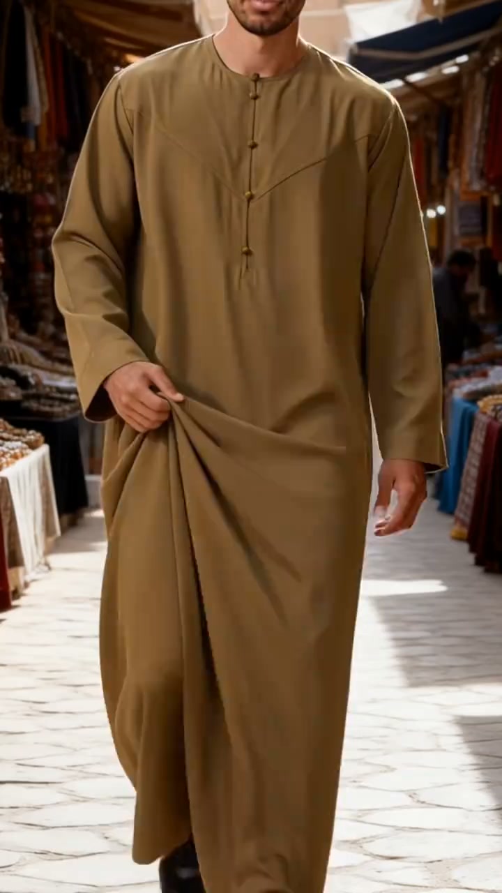 Men's Solid White Long Sleeve Thobe Jubba Islamic Robe