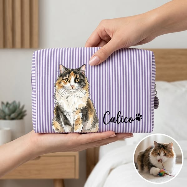 Personalized Striped Pet Makeup Bag!