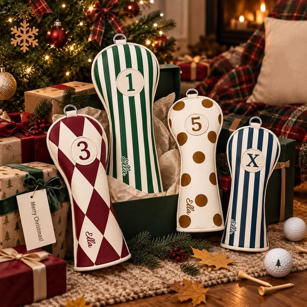 Personalized Golf Club Headcovers With Interchangeable ID Patches, Anti-Loss Adjustable Drawstring, Stripes, Argyle, Polka Dots Designs, Gol