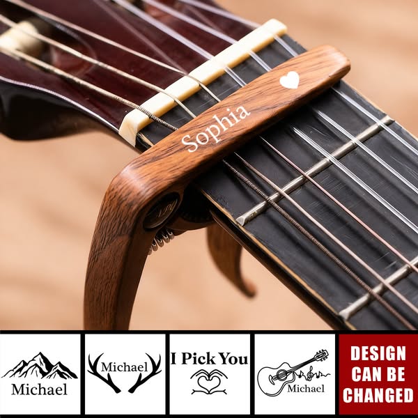 Vintage Monogram For Guitarist, Guitar Lover - Personalized Guitar Capo With Pick